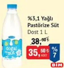 DOST %3,1 YAĞLI PASTÖRİZE SÜT 1 L